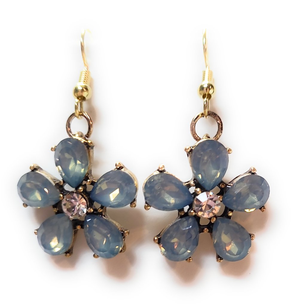 Blue Rhinestone Earrings With Rhinestone Center